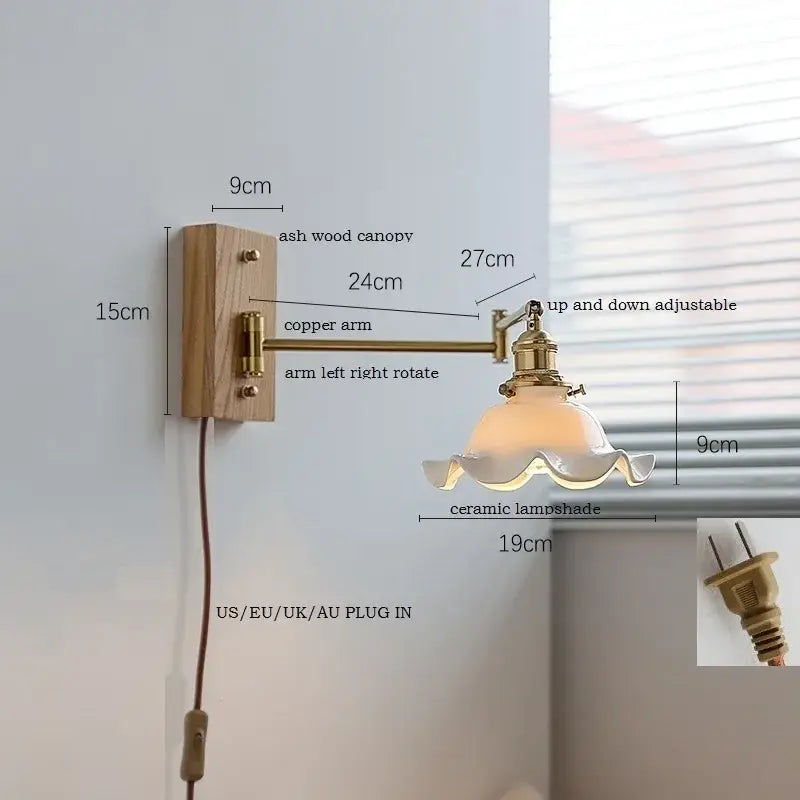 Modern scalloped glass and brass wall light bedroom reading lamp