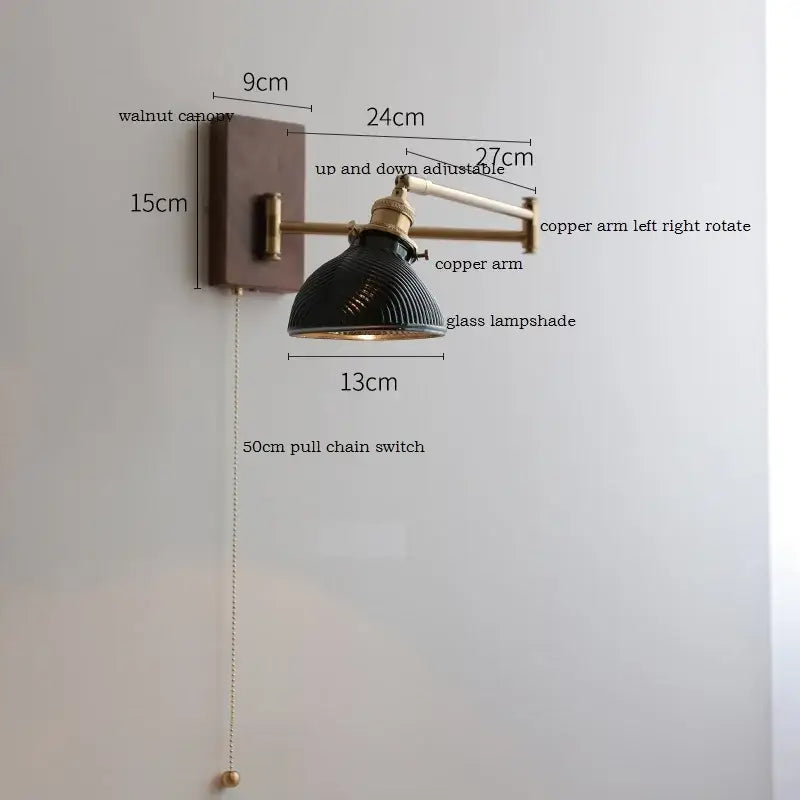Modern scalloped glass and brass wall light bedroom reading lamp