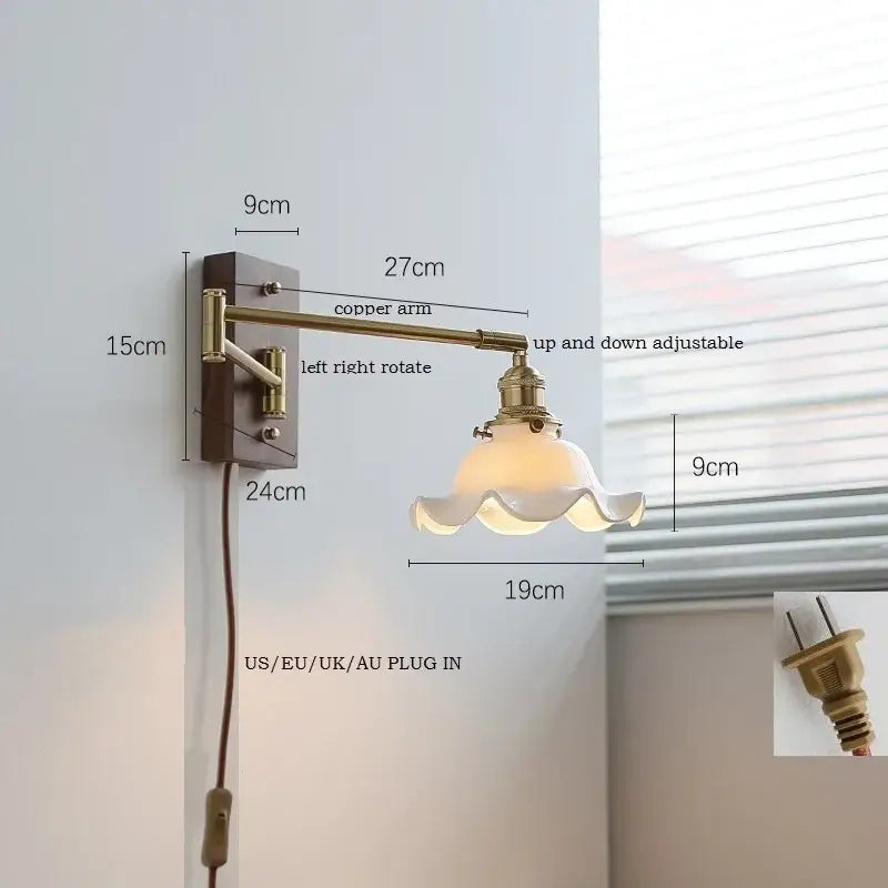 Modern scalloped glass and brass wall light bedroom reading lamp