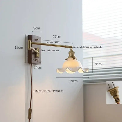 Modern scalloped glass and brass wall light bedroom reading lamp