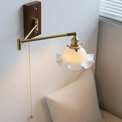 Modern scalloped glass and brass wall light bedroom reading lamp