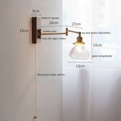 Modern scalloped glass and brass wall light bedroom reading lamp