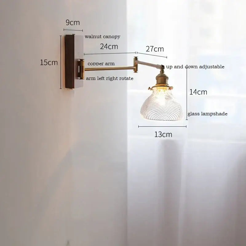 Modern scalloped glass and brass wall light bedroom reading lamp