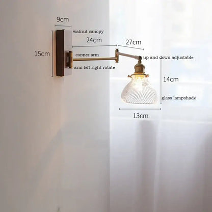 Modern scalloped glass and brass wall light bedroom reading lamp