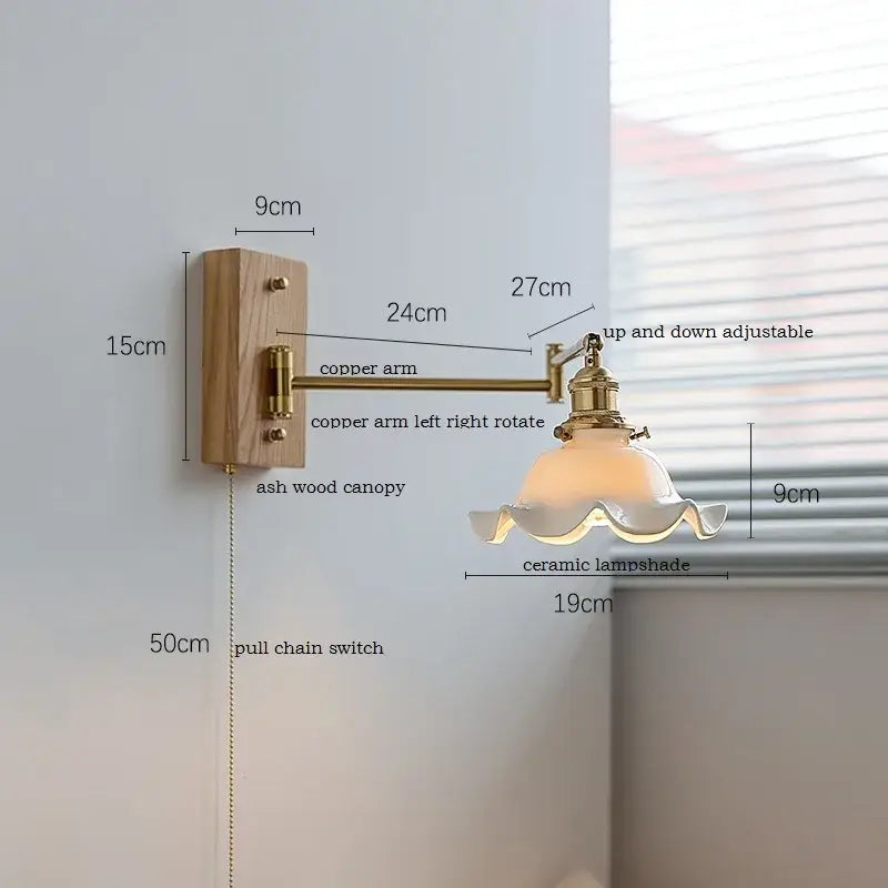 Modern scalloped glass and brass wall light bedroom reading lamp