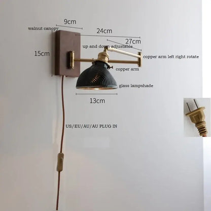 Modern scalloped glass and brass wall light bedroom reading lamp
