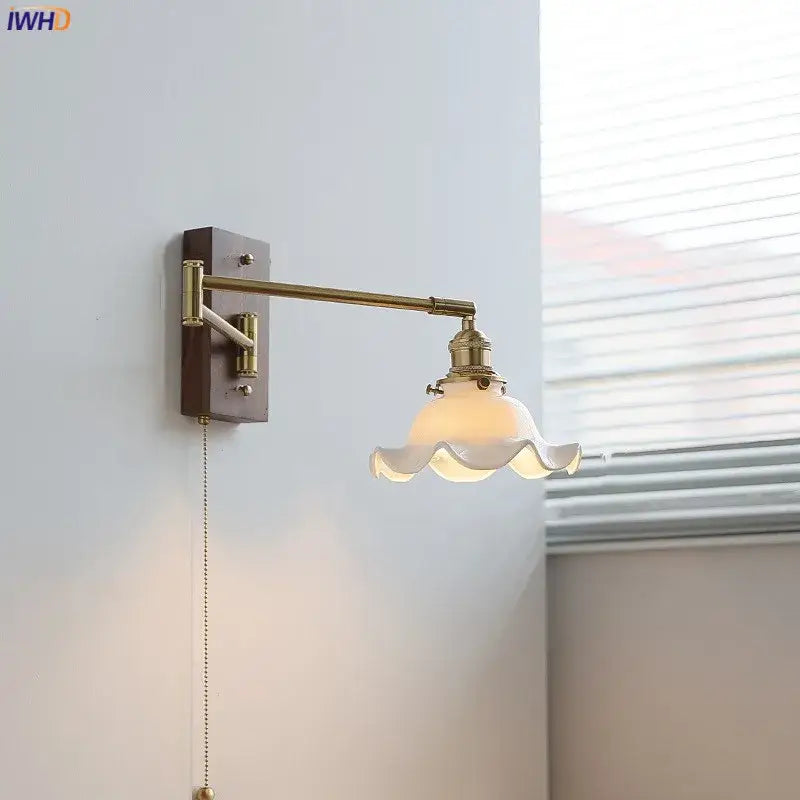 Modern scalloped glass and brass wall light bedroom reading lamp