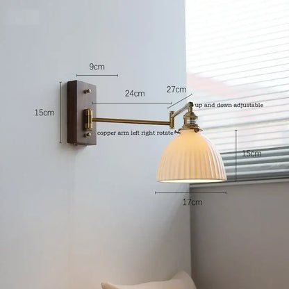 Modern scalloped glass and brass wall light bedroom reading lamp