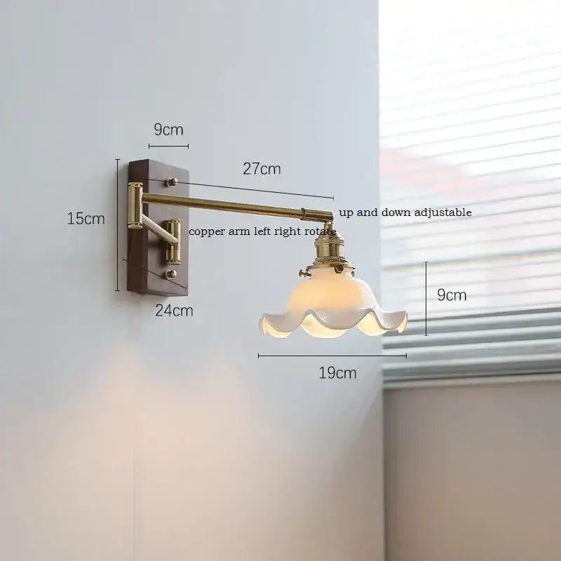 Modern scalloped glass and brass wall light bedroom reading lamp