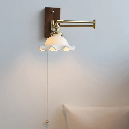 Modern scalloped glass and brass wall light bedroom reading lamp