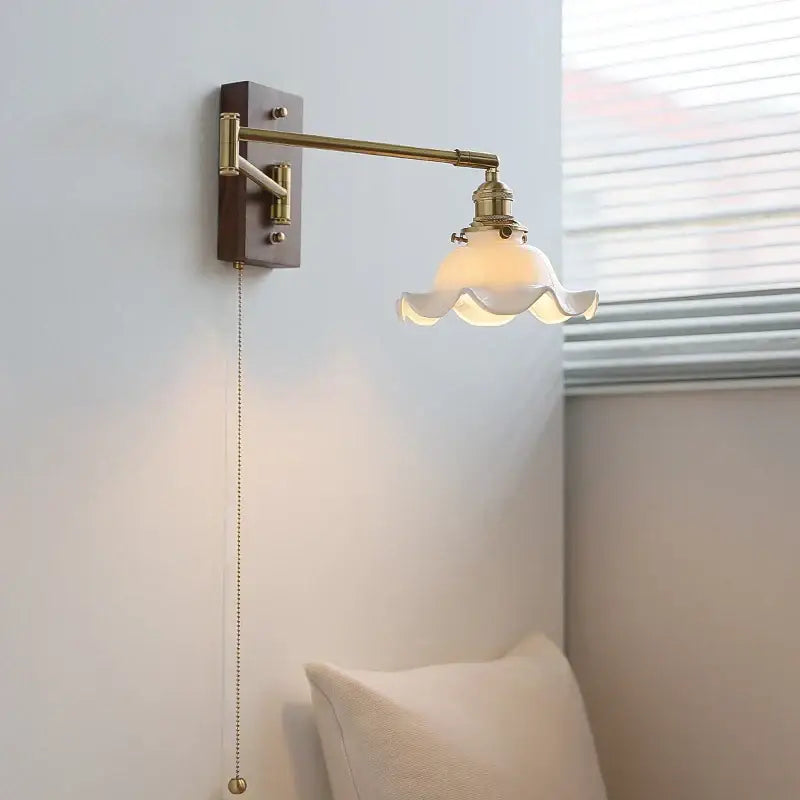 Modern scalloped glass and brass wall light bedroom reading lamp