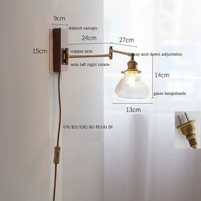 Modern scalloped glass and brass wall light bedroom reading lamp