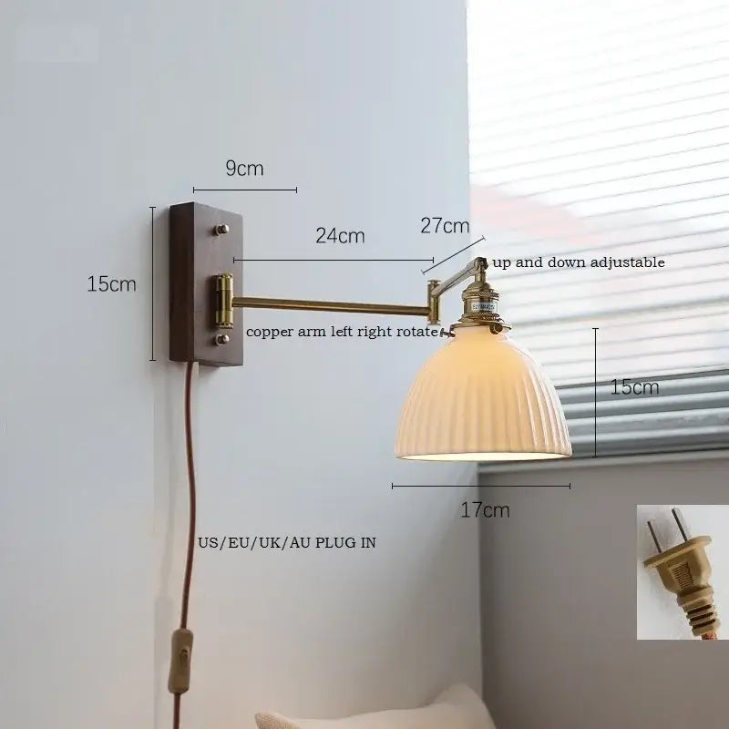 Modern scalloped glass and brass wall light bedroom reading lamp