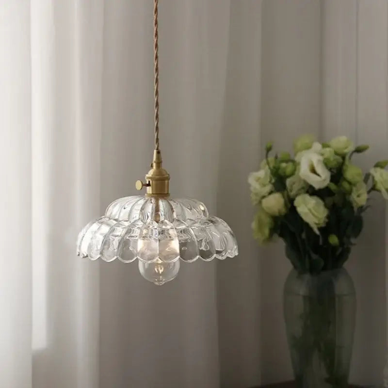 Modern scalloped glass flower led pendant light for dining room