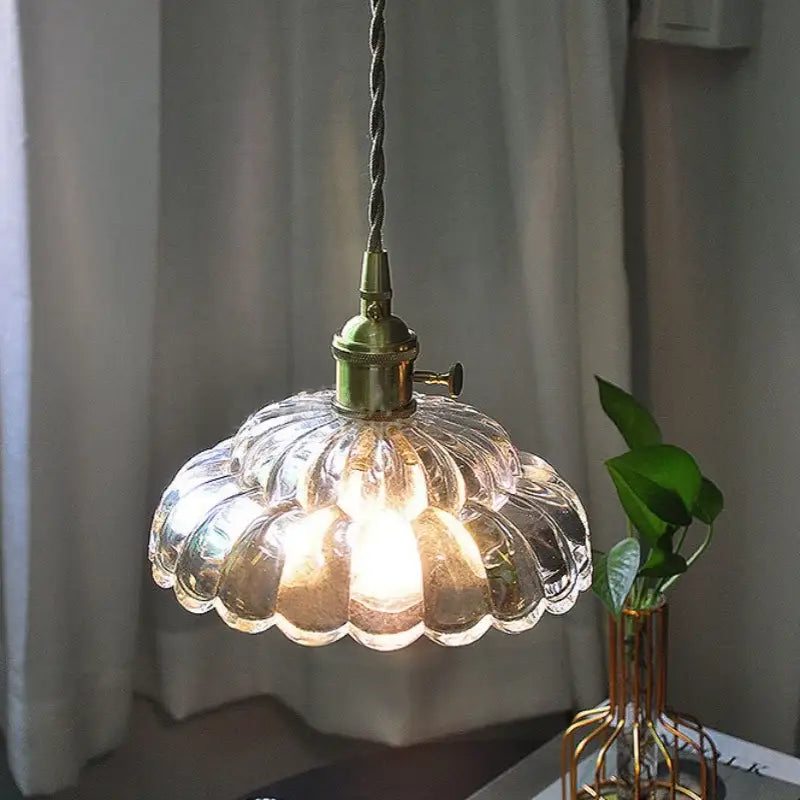 Modern scalloped glass flower led pendant light for dining room