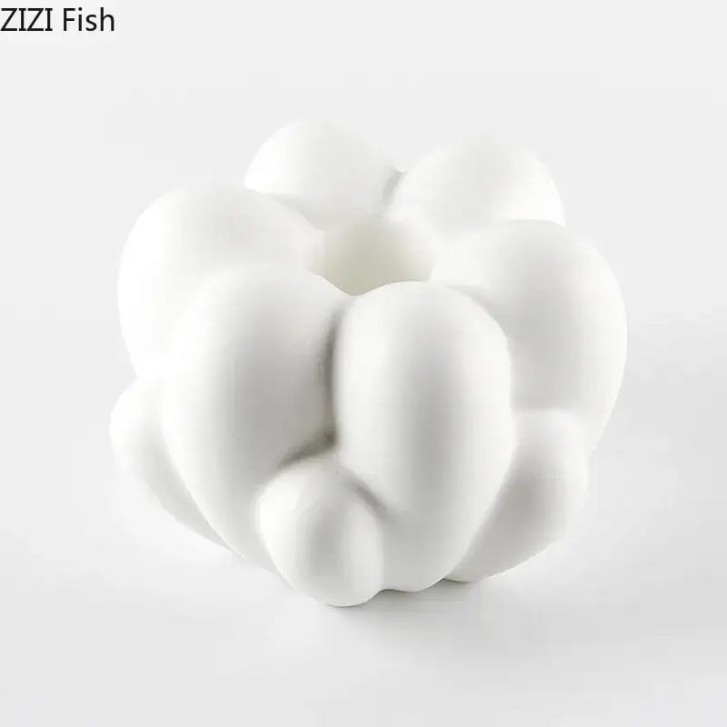 Modern scalloped white ceramic creative petal vase living room decor