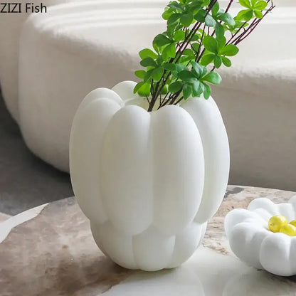 Modern scalloped white ceramic creative petal vase living room decor