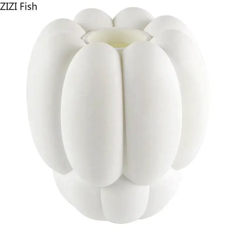 Modern scalloped white ceramic creative petal vase living room decor