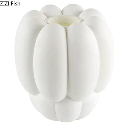 Modern scalloped white ceramic creative petal vase living room decor