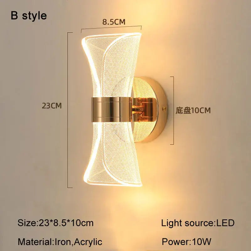 Modern sculptural gold nordic acrylic wall lights bedroom