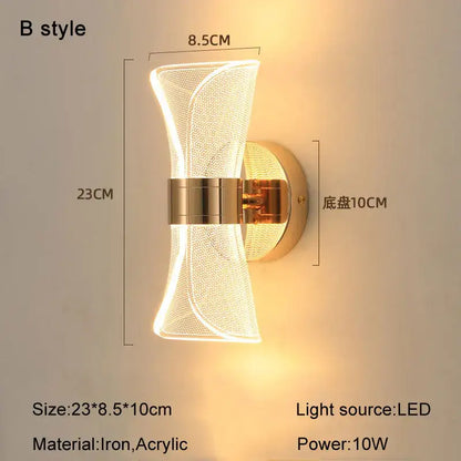 Modern sculptural gold nordic acrylic wall lights bedroom