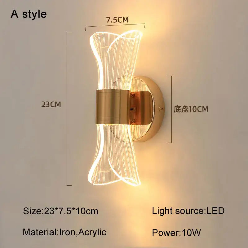 Modern sculptural gold nordic acrylic wall lights bedroom