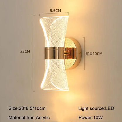 Modern sculptural gold nordic acrylic wall lights bedroom