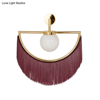DecorBites™ Modern Semi Sphere Sconce Light - Pink/Yellow/Purple Tassel Design - Matte White Glass Wall Light