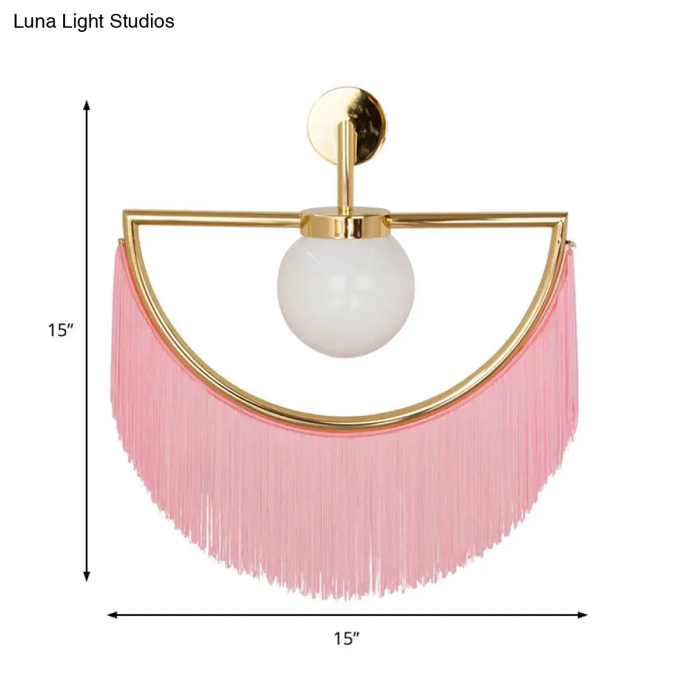 DecorBites™ Modern Semi Sphere Sconce Light - Pink/Yellow/Purple Tassel Design - Matte White Glass Wall Light