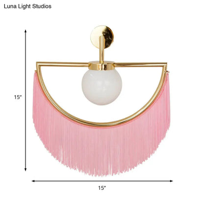 DecorBites™ Modern Semi Sphere Sconce Light - Pink/Yellow/Purple Tassel Design - Matte White Glass Wall Light