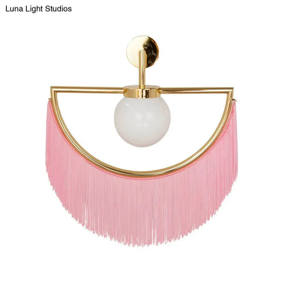 DecorBites™ Modern Semi Sphere Sconce Light - Pink/Yellow/Purple Tassel Design - Matte White Glass Wall Light