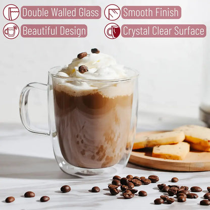 Modern set of 4 clear double wall glass coffee cup kitchen mugs