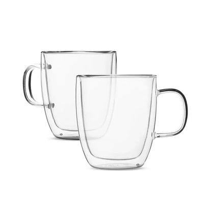 Modern set of 4 clear double wall glass coffee cup kitchen mugs