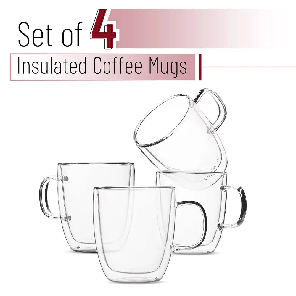 Modern set of 4 clear double wall glass coffee cup kitchen mugs