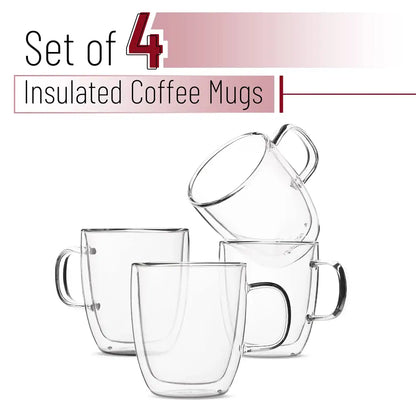 Modern set of 4 clear double wall glass coffee cup kitchen mugs