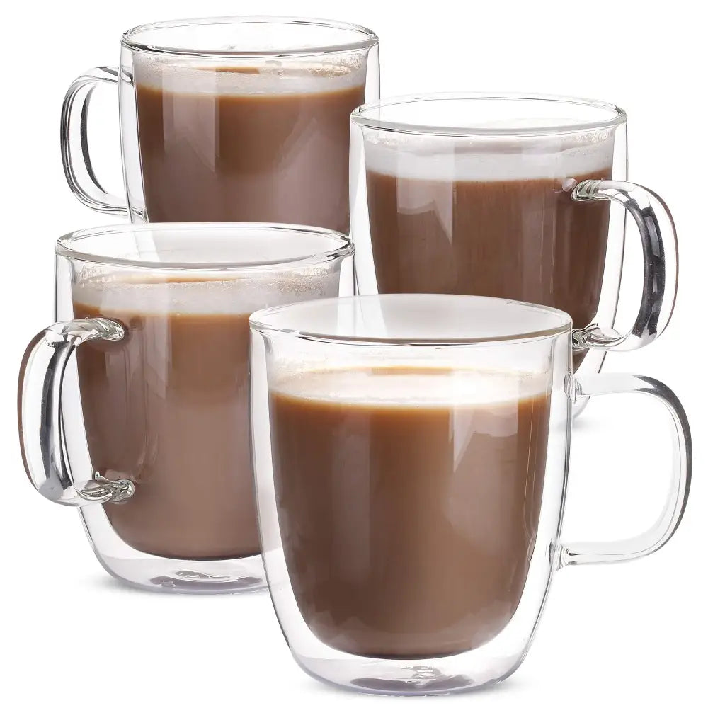 Modern set of 4 clear double wall glass coffee cup kitchen mugs