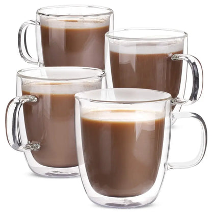 Modern set of 4 clear double wall glass coffee cup kitchen mugs