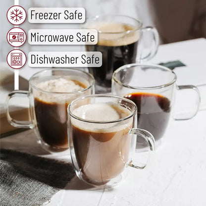 Modern set of 4 clear double wall glass coffee cup kitchen mugs
