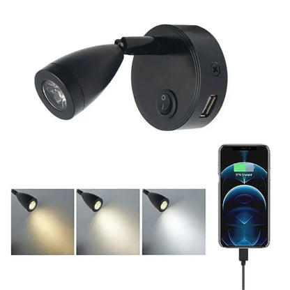 Modern silver 12v led spotlight bedroom reading light with usb charger
