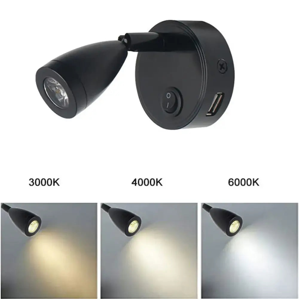 Modern silver 12v led spotlight bedroom reading light with usb charger