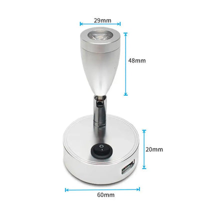 Modern silver 12v led spotlight bedroom reading light with usb charger