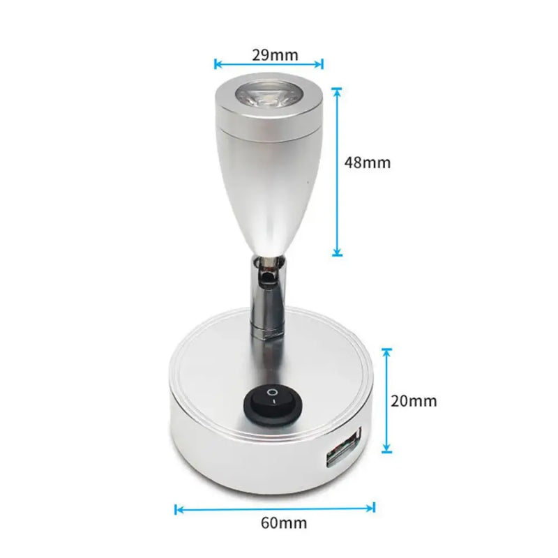 Modern silver 12v led spotlight bedroom reading light with usb charger