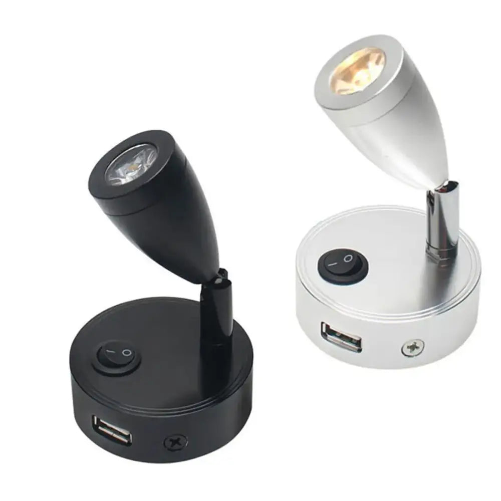 Modern silver 12v led spotlight bedroom reading light with usb charger