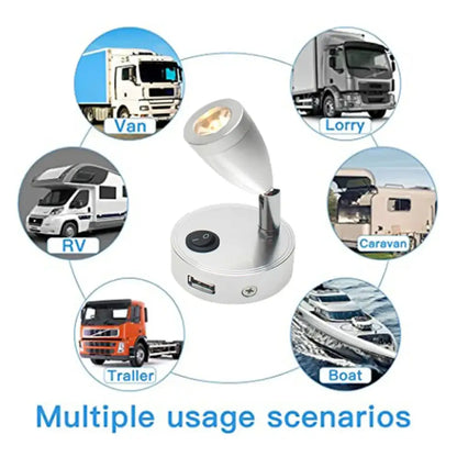 Modern silver 12v led spotlight bedroom reading light with usb charger