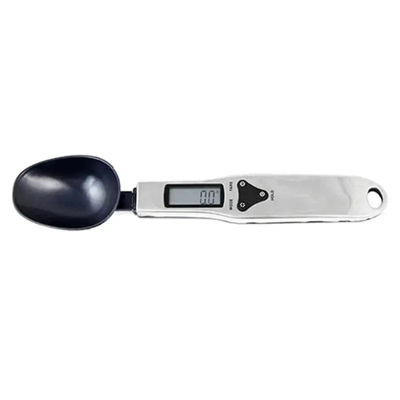 Modern silver and black digital kitchen spoon scale