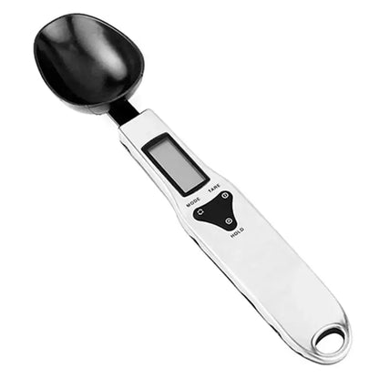 Modern silver and black digital kitchen spoon scale