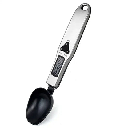 Modern silver and black digital kitchen spoon scale