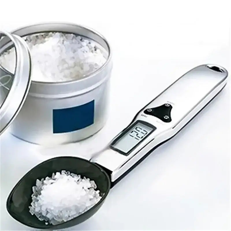 Modern silver and black digital kitchen spoon scale