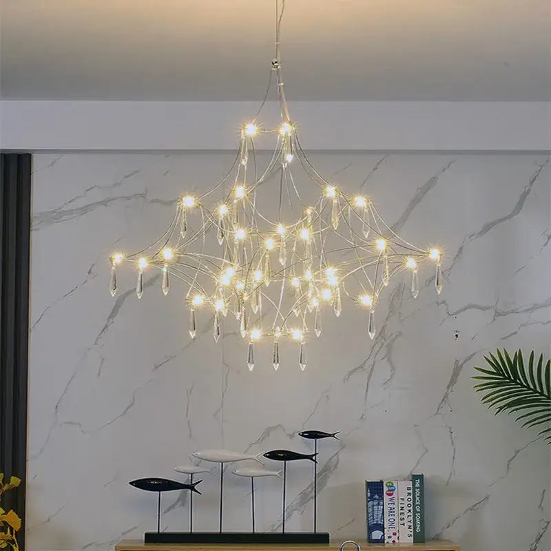 Modern silver and golden lustre crystal chandelier for living room