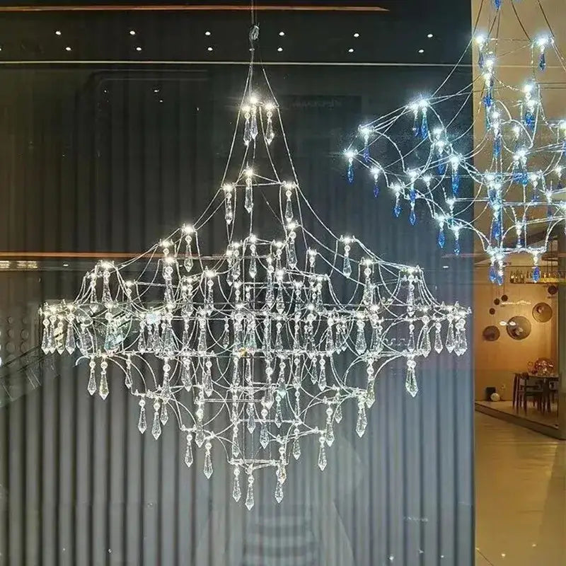 Modern silver and golden lustre crystal chandelier for living room